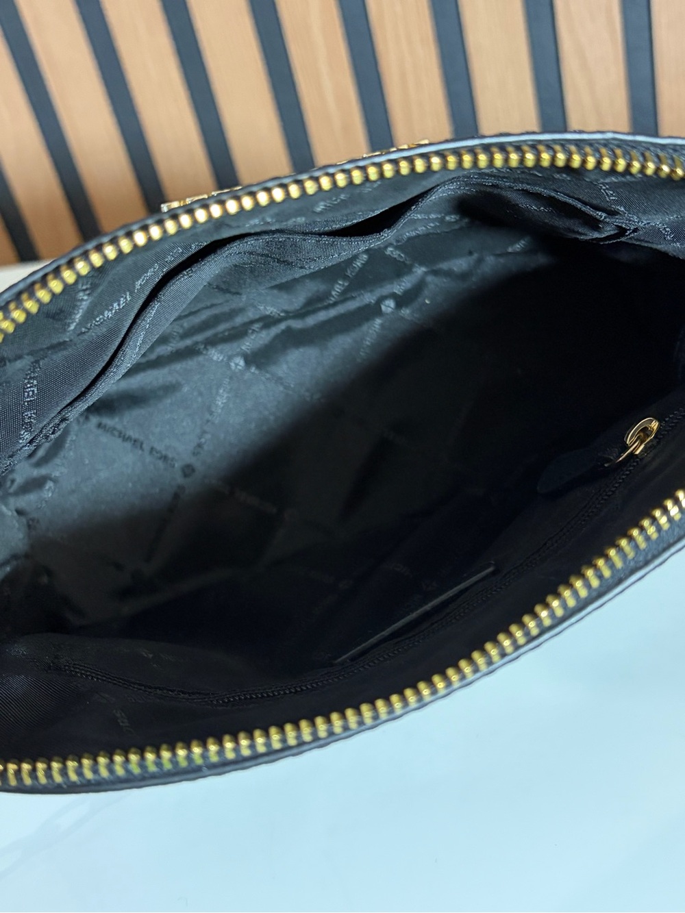 Michael Kors Black Saffiano Dome Crossbody with Gold Logo - Picture 9 of 13